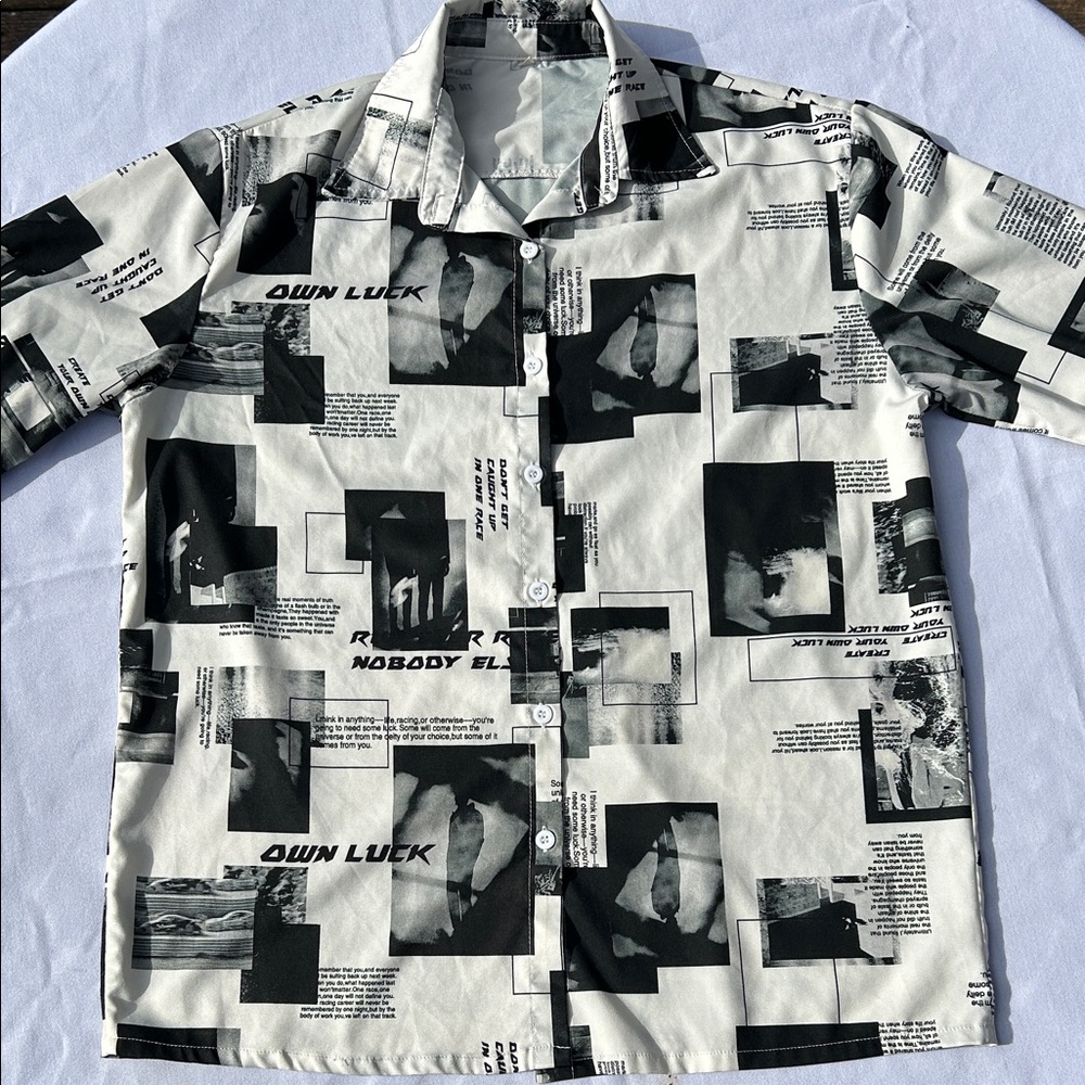 Graphic Black and White Button-Up Shirt